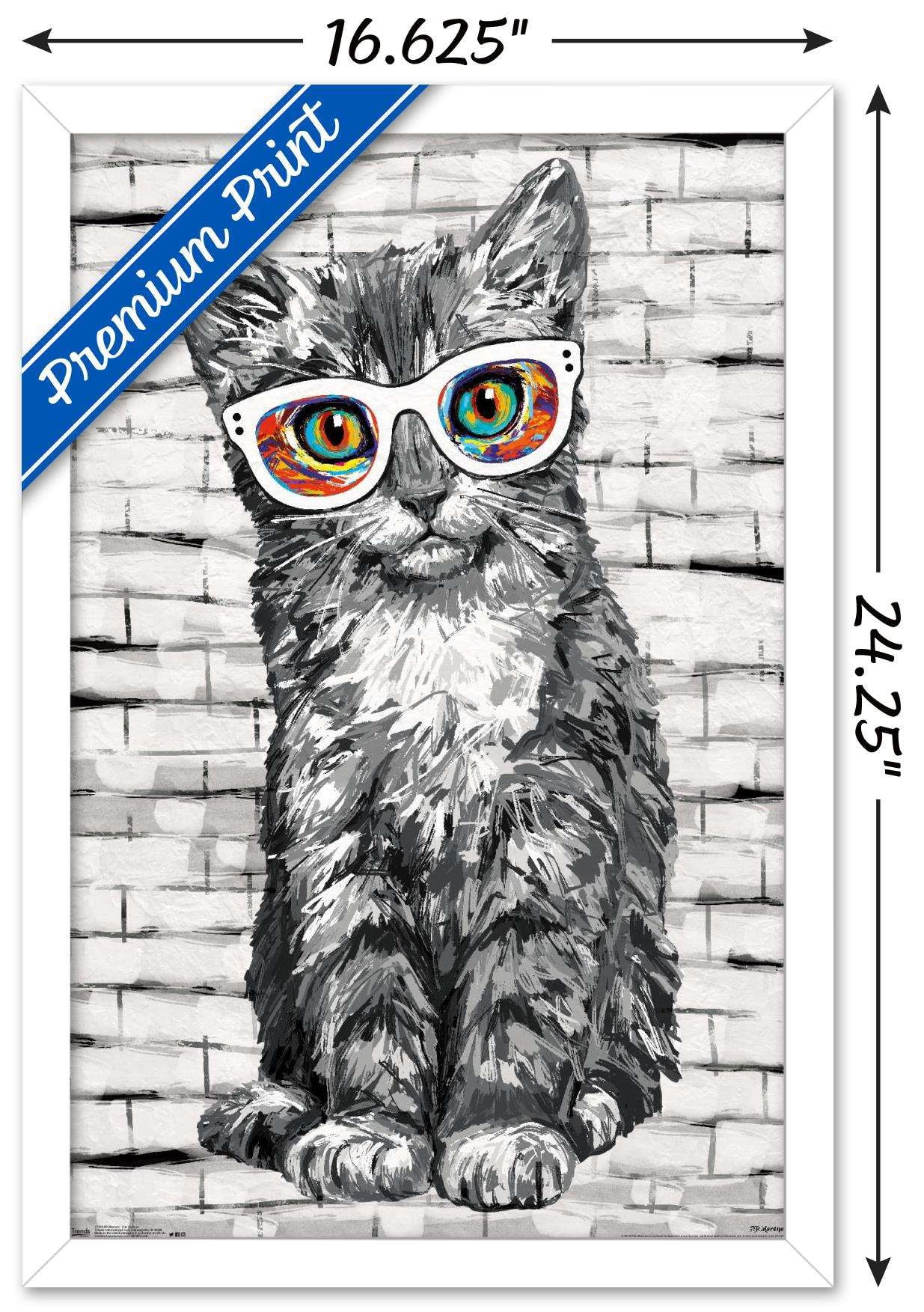 PD Moreno - Cat Glasses Wall Poster, 14.725" x 22.375", Framed