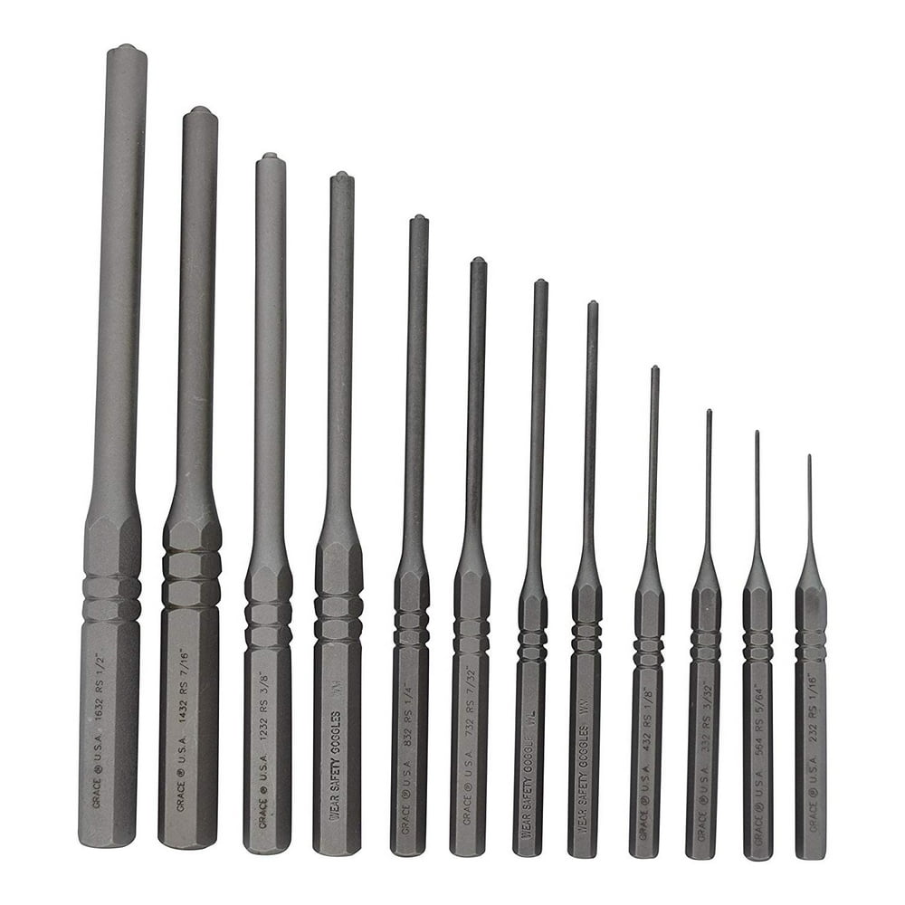 Grace USA 12 pc Professional Steel Roll Pin Punch Set