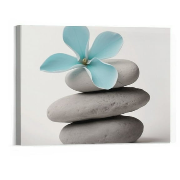 Creowell -Modern Wall Art Picture Flowers and Pebble Stone Canvas Art Blue Yellow Decor 20x16 Inch