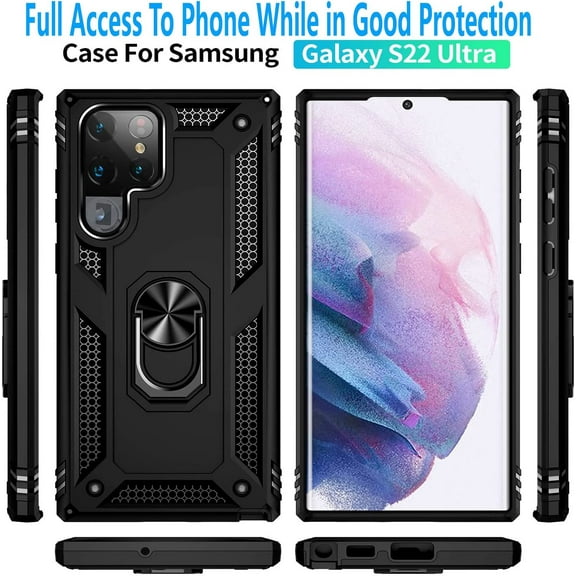 Samsung Galaxy S22 Ultra Case, [Not fit for Samsung Galaxy S22/ Galaxy S22 Plus], STARSHOP Drop Protection Ring Kickstand Cover- Black