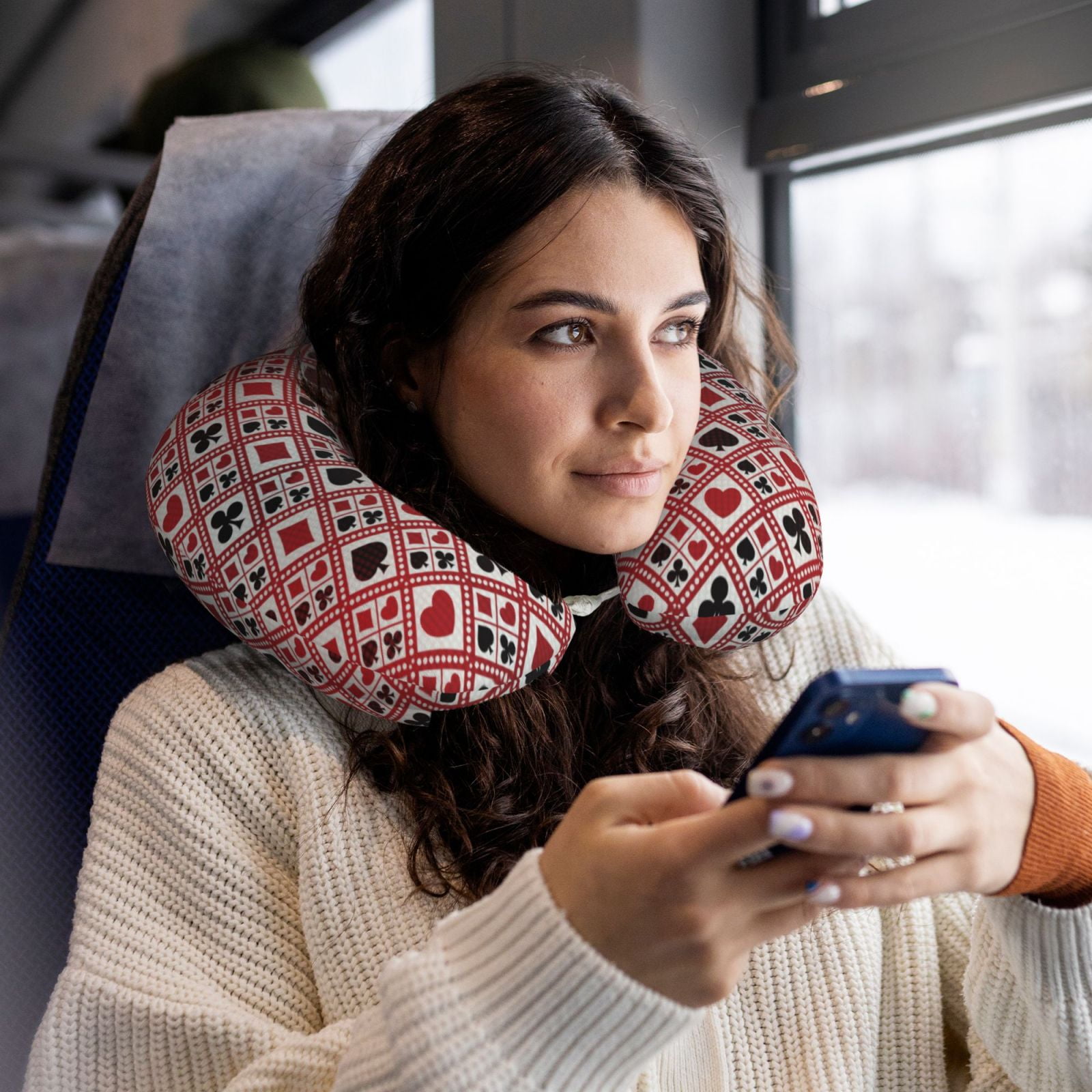 Xecao Poker Print Memory Foam Cervical Neck Pillow Versatile U-Shaped Pillows for Home,Office,Camping,Travelling,Soft Washable Cover