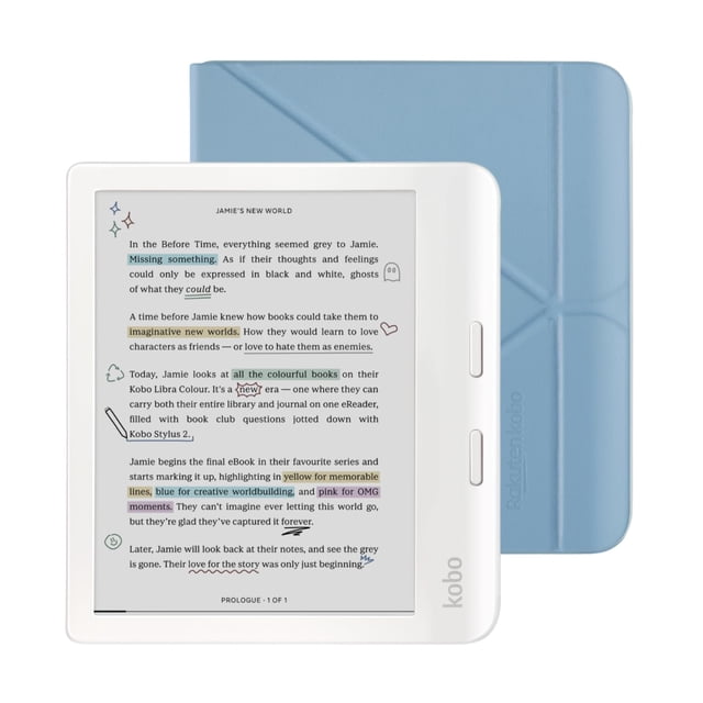 Kobo Libra Colour eReader White with Case Bundle Waterproof
