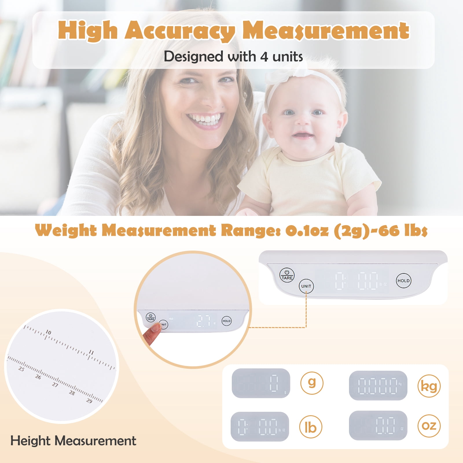Infans Baby Pet Scale with Tape Digital Weighing Scale W/ Smart APP Control