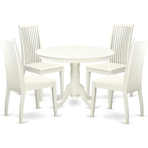 HomeStock 5-Piece Set With One Dining Table And Four Wood Seat Dinette Chairs In A Beautiful .,Linen White