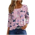 thumbnail image 2 of Sokhug 3/4 Sleeved Shirts Blouse Square Neck Pleated Floral Printed T-shirt Casual Tops for Women, 2 of 5