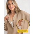 thumbnail image 5 of Women'S Oversized Long Sleeve Hoodie Button-Down V-Neck Sweatshirt Side Slit Casual Pullover Top Khaki L, 5 of 9