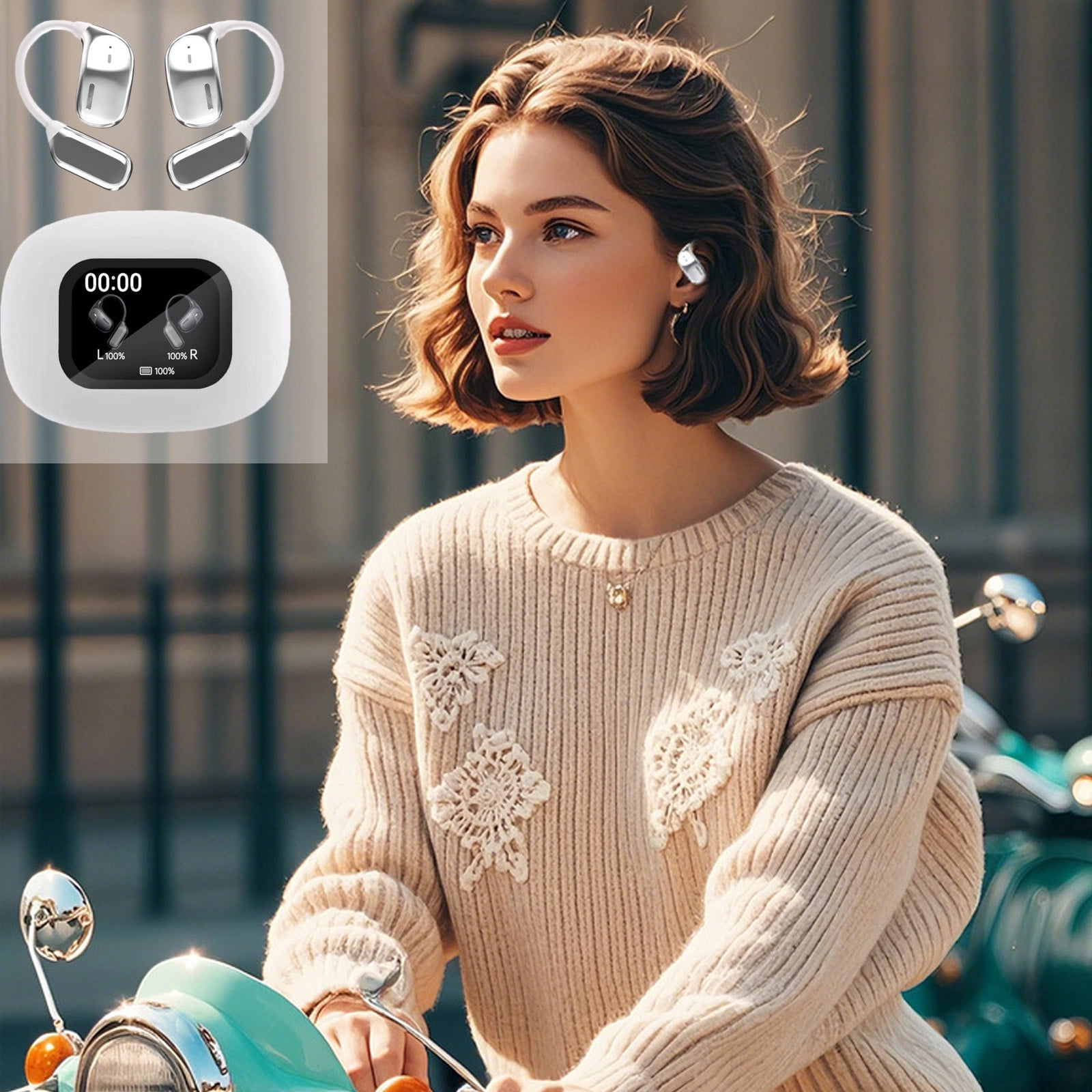 Smart Translation Earphones Wireless Earbuds, Circularite Ear Buds, Earbuds Screen Display, Wireless Earbuds Noise Reduction, High Sound Quality, Waterproof, for Sport