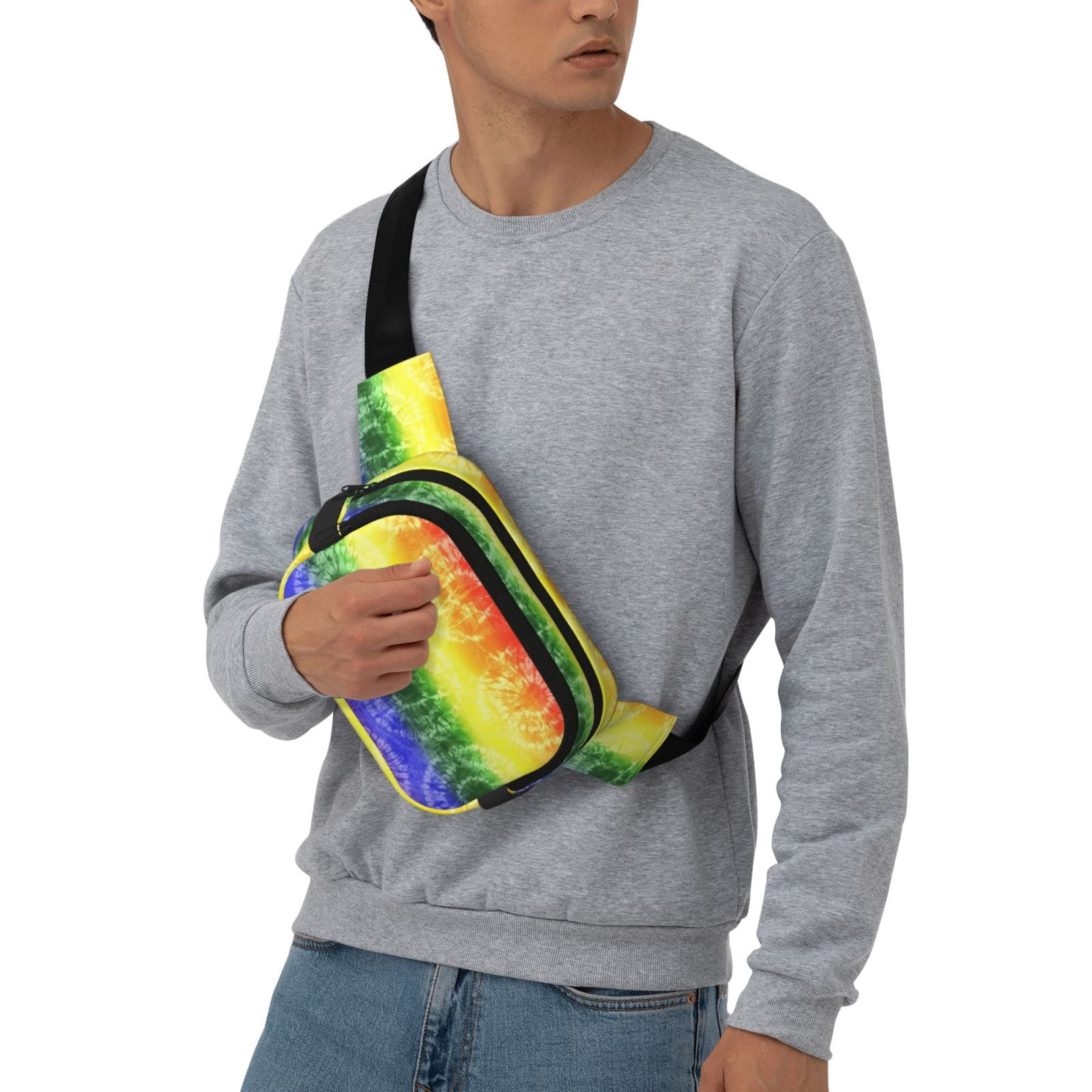Fuzoiu Colorful Tie Dye Print Unisex Square Double Layer Waist Bag,Crossbody Fanny Pack Travel Workout Accessory