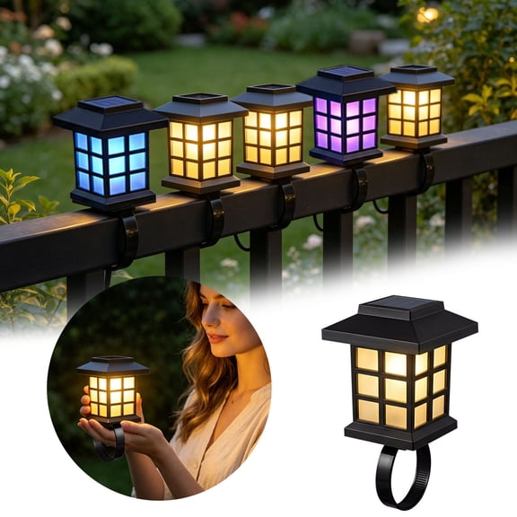 VMWMSSR Solar Powered Fence Post Lights, Vintage Grid Glass Solar Deck Railing Lights, Waterproof Auto On Off Outdoor Solar Clip Light For Garden Patio Backyard Decor(Beige-3.35")