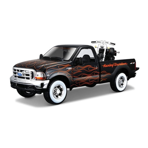Maisto Tech Maisto-1:24 Pick up Truck with 1:24 Motorcycle - H-D 2002 Fxstb Night Train™ + 99 Ford F-350 Sd