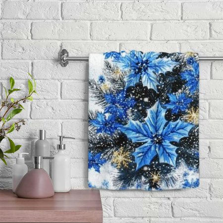 ZFLMY Christmas Tree Snowflakes Blue Flowers Hand Towel 100% Polyester Absorbent Funny Kitchen Towels for Kitchens Bathrooms Showers 29.5x13.8 Inches 29.5x13.8in