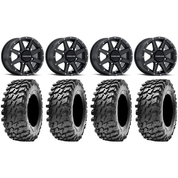 Raceline Hostage 14" Black Wheels 28" Rampage Tires Can-Am Maverick X3 / Honda Pioneer 1000 / Talon
