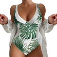 thumbnail image 1 of Cathalem Women Swimsuits Mesh V Neck Monokini Bathing Suits Tummy Control Swimwear,Green L, 1 of 3