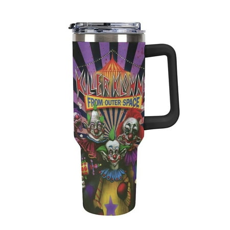

Killer Klowns From Outer Space 40oz Water Bottle Fits in Cup Holder Stainless Steel Insulated Tumbler with Handle Straw Car Cup
