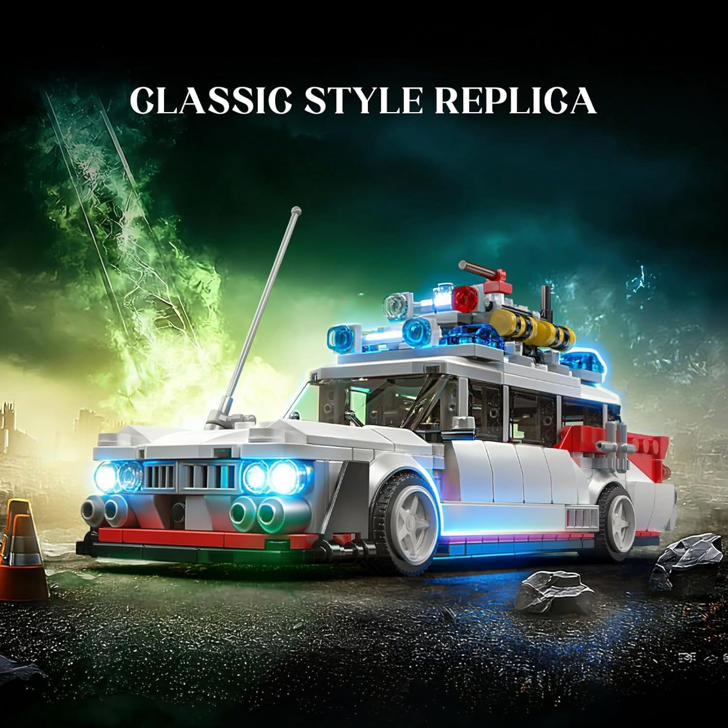 10021 Ghost Car ECTO-1 Building Blocks Kit , Highly Detailed Replica Model for Collectors