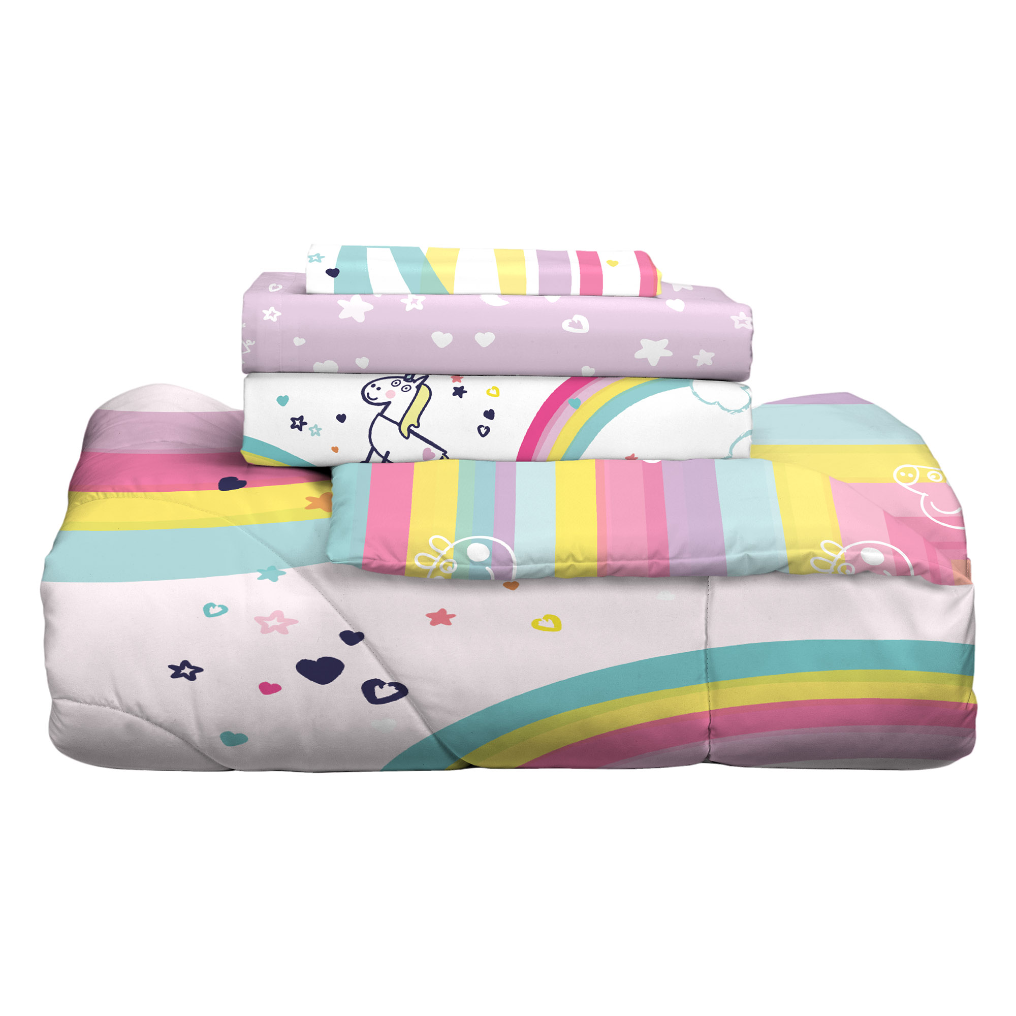 Peppa Pig Kids Twin Bed in a Bag, Comforter and Sheets, Rainbow
