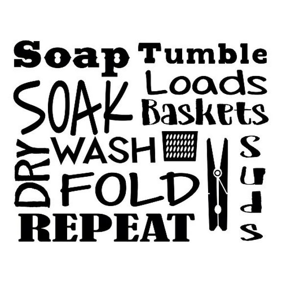Laundry Room Wall Decal Letters, Soak, Wash, Dry, Fold - Vinyl Stickers, Black,, 23x18