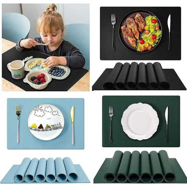 Moonkie Silicone Placemats for Baby & Kid, Stain Resistant Non-Slip Toddler Food Mats Eating Table Mat with 2 Packs (Dark Grey/Light Grey)