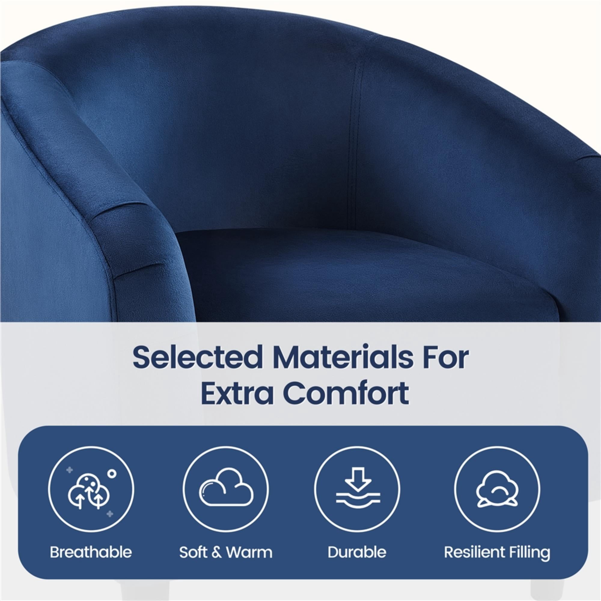 Alden Design Upholstered Barrel Accent Chair for Livingroom, Blue Velvet