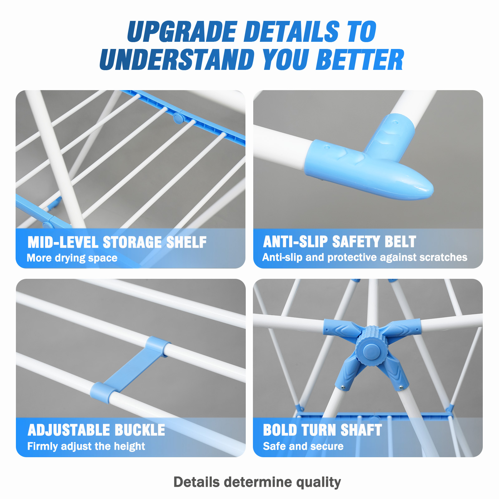 Adjustable Winged Collapsible Clothes Hanger,Space Saving Laundry Clothes Drying Racks,Stainless,Blue