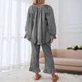thumbnail image 6 of XIYON Womens Pajama Sets Fashionable Leisure Plaid Pajama For With Ruffled Hem Long Pants And Relaxed Collar Shirt Soft Sleepwear Loungewear, 6 of 6