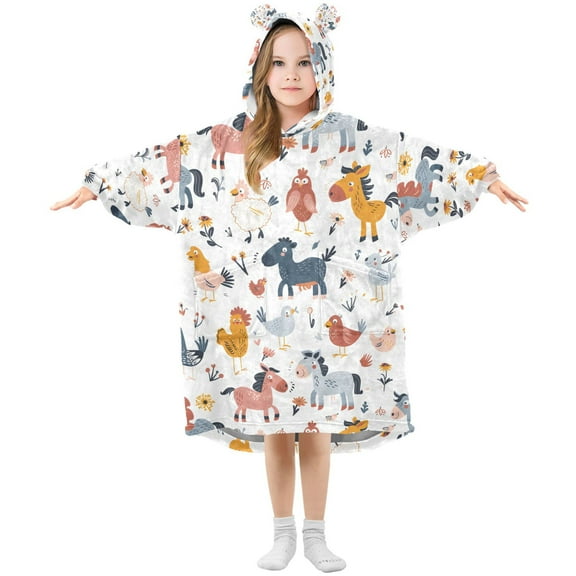 joogoo Wearable Blanket Hoodie for Cartoon Horse Chicken Oversized Sherpa Hooded 3-14 YR M