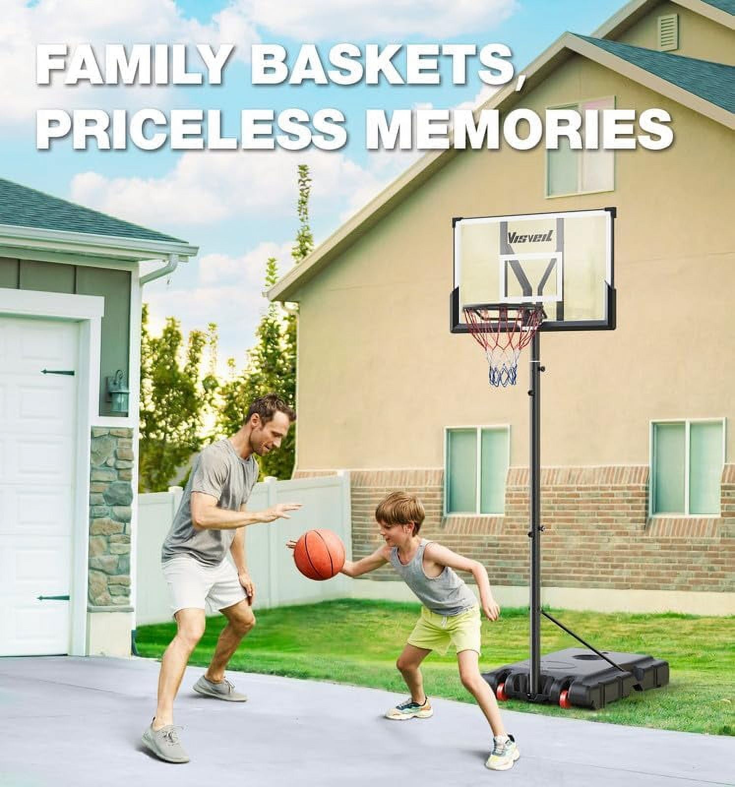 VISVEIL Basketball Hoop,Portable Basketball Hoop System for Outdoor, Adjustable Height 5.7-10ft 45in Backboard Basketball Goal for Kids Teen and Adult