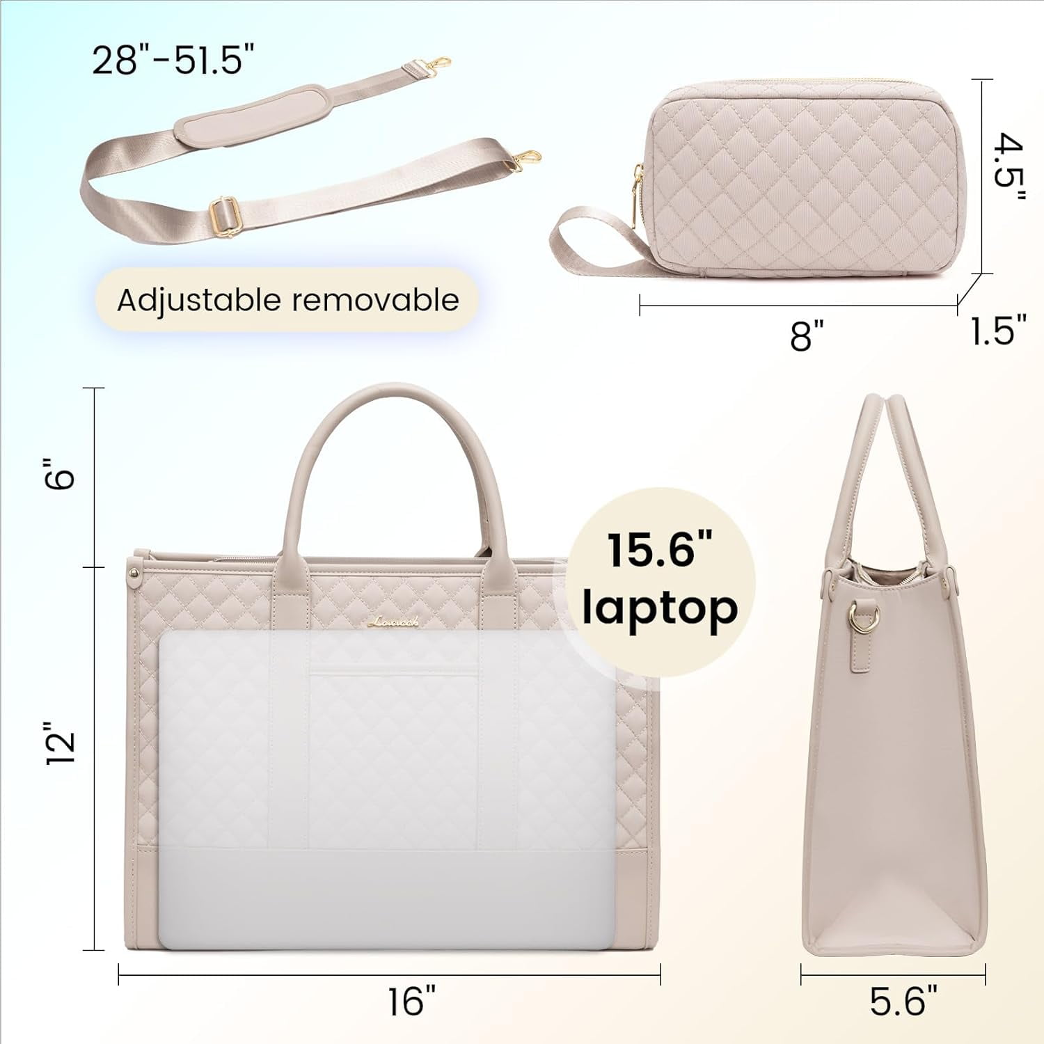 Lovevook Tote Work Bag for Women, Canvas Tote Laptop Bag 15.6" Fashion Large Handbag with Clutch Purse Daily for Office College Teacher Travel