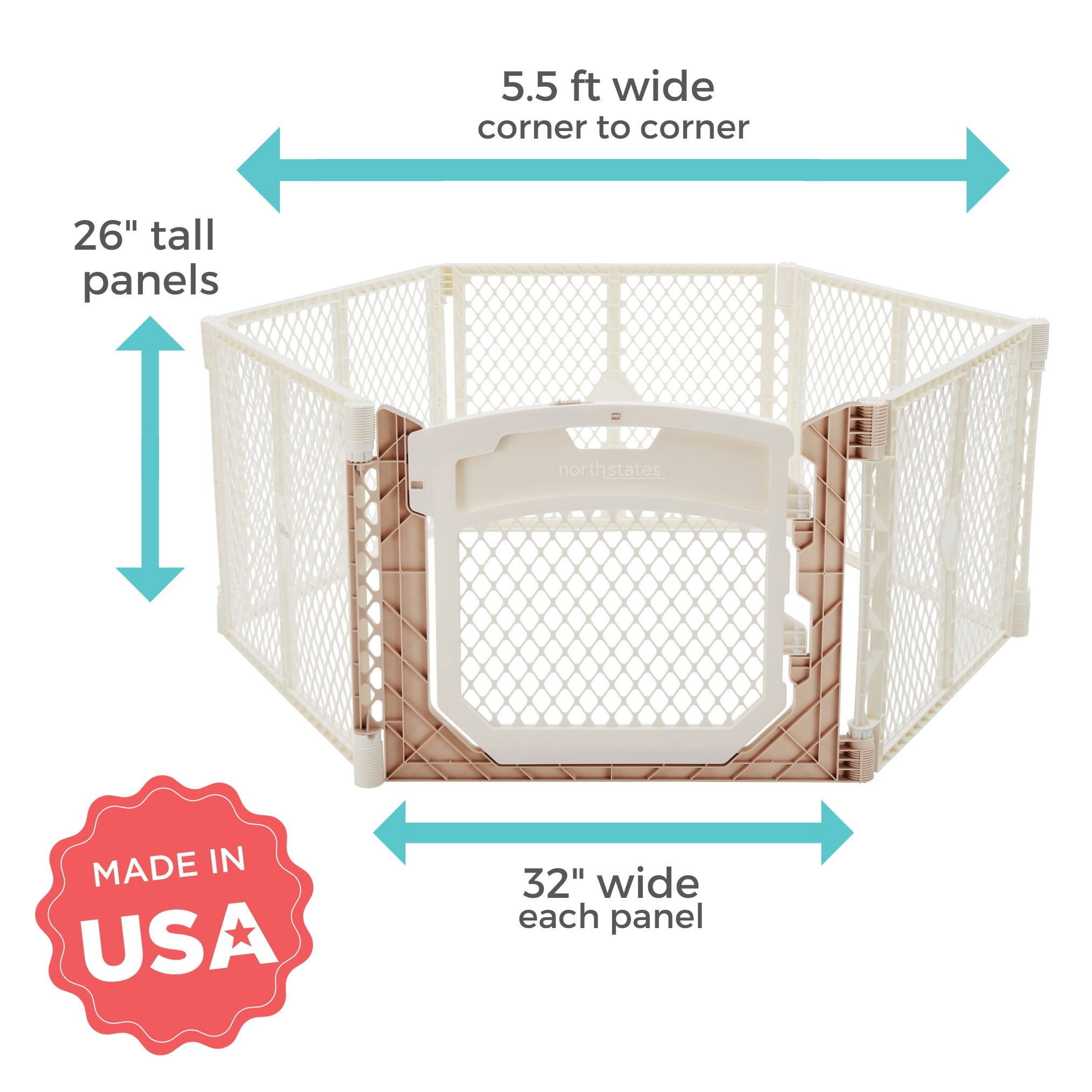 Toddleroo by North States Superyard Ultimate Baby Playpen Gate, 26" Tall, 6 Panels, Ivory-Linen