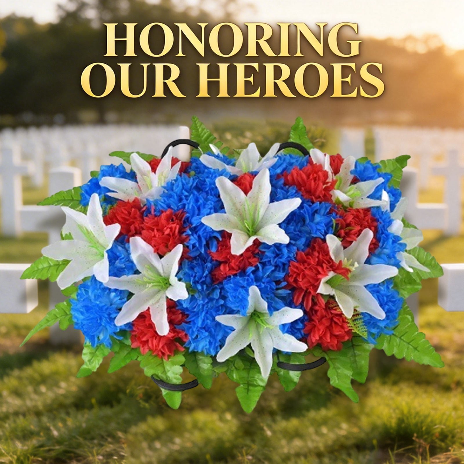 Artificial Cemetery Flowers, Headstone Flower Saddle, Grave Memorial Flowers, Large Artificial Blooms, Outdoor Tombstone Decor, Grave Floral Saddle, Realistic Faux Arrangement