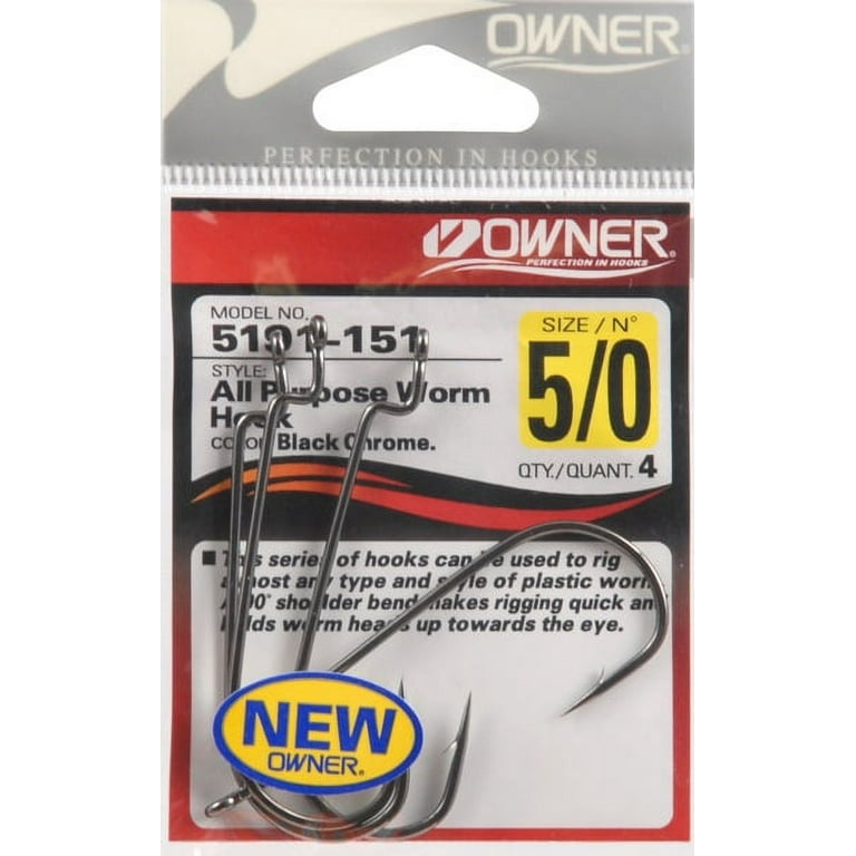 Owner 5191-151 All Purpose Worm Hook 4 per Pack Size 5/0 Fishing Hook 