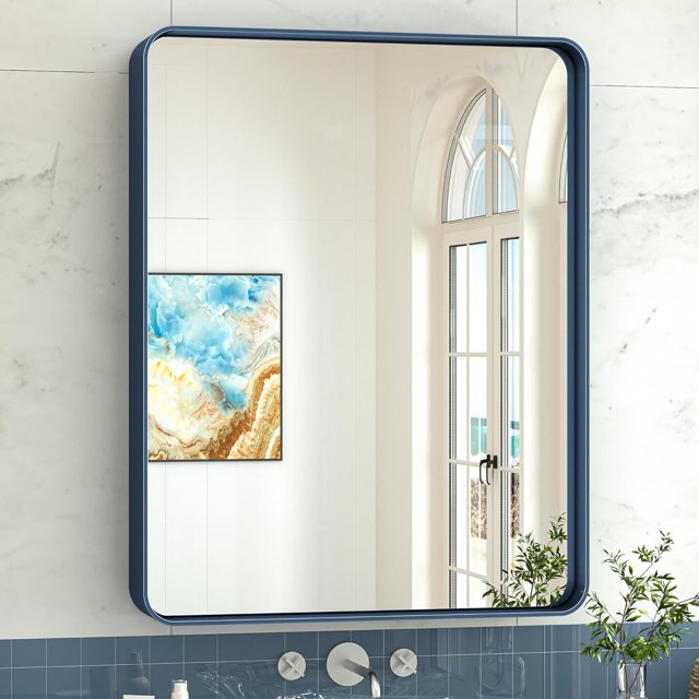 TokeShimi 30 x 36 Inch Blue Bathroom Mirror for Wall Vanity Mirror with Non-Rusting Aluminum Alloy Metal Frame Rounded Corner for Modern Farmhouse Home Decor (Horizontal/Vertical)
