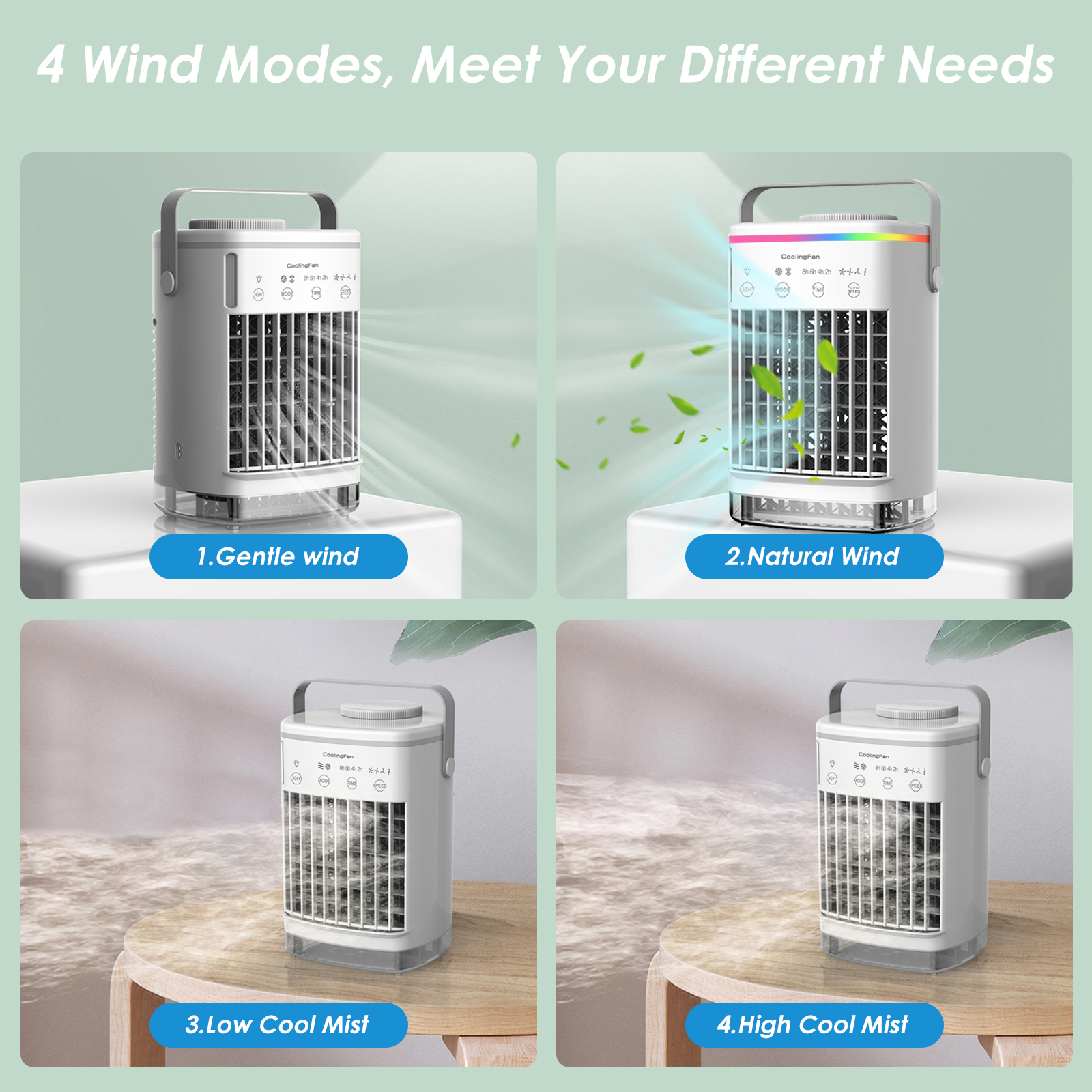 JLLOM 5 Speed USB Rechargeable Portable Evaporative Air Cooler, White