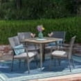 thumbnail image 2 of GDF Studio Keana Outdoor Wicker and Acacia Wood 5 Piece Dining Set, Gray, 2 of 13