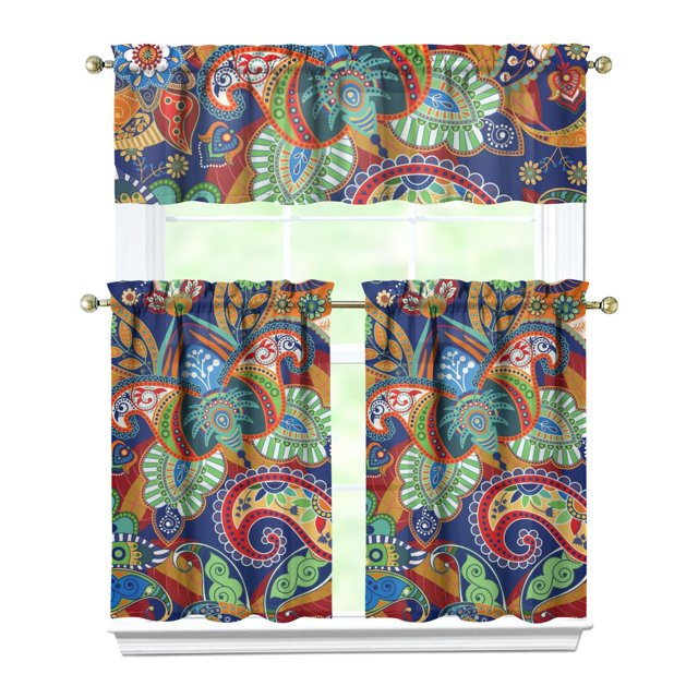 Vibrant Paisley Window Curtains - Exotic Design 3-Piece Blackout Set for Kitchen/Living/Bedroom