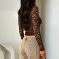 thumbnail image 7 of Sheer Tops for Women, Yigetop Lace Long Sleeve Tops for Women Low Cut Going Out Mesh Crop Tops Slim Tight Shirts Lace Undershirt Lace Tops for Women Brown XL, 7 of 7