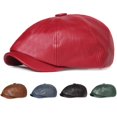 thumbnail image 2 of SikaFu Berets Women Spring Autumn PU Leather Hat Female Artist Painter Beret Hat Lady Solid Red Black Grey Octagonal Newsboy Cap, 2 of 6