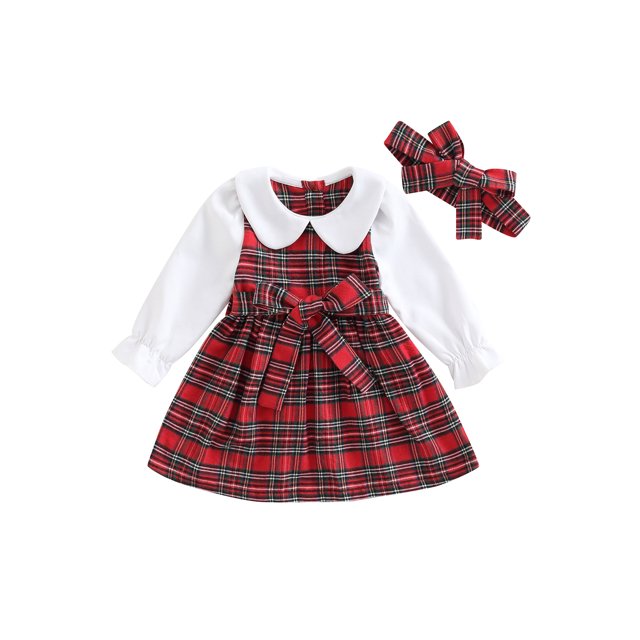 Gupgi Robe à Carreaux pour Tout-Petites Filles, Col Claudine, Manches Longues, Robe Patchwork 0-5T