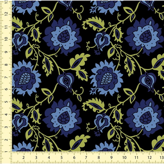 eloria Flower Cotton Fabric Squares Sewing Supplies Printed Fabric for , 1 Yard, Black