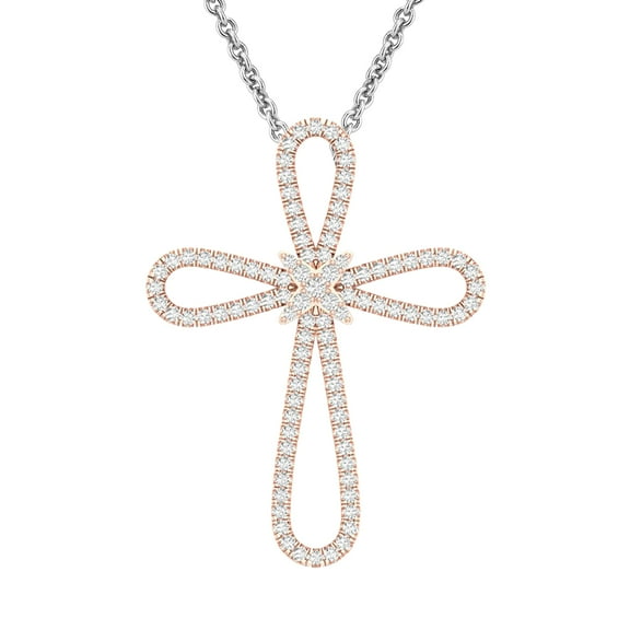 Bling Craft Cross Necklace for Men 0.51 Ct Round Moissanite Infinity Cross Pendant 14k Rose Gold Plated (Color D, VVS1)