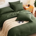 thumbnail image 4 of CozyLux Juego de edredón Queen Seersucker verde oliva, 7 piezas, cama en una bolsa, juego de edredón Queen con sábanas, juego de cama suave de lujo con edredón alternativo, fundas de almohada y fundas, 4 of 9