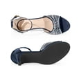 thumbnail image 5 of BLISSFUL STEP Women's Rhinestone Ankle Strap Kitten Heel Satin Sandals Dark Blue 8, 5 of 8
