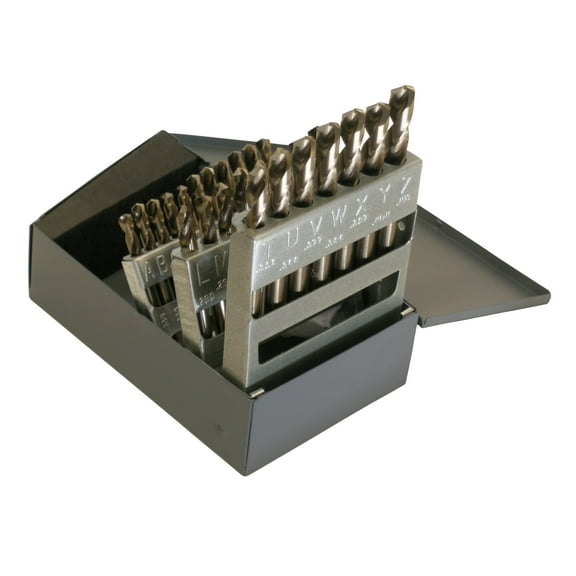 Chicago Latrobe 559 Series Cobalt Steel Short Length Drill Bit Set In Metal Case, Gold Oxide Finish, 135 Degree Split Point, Letter Size, 26-piece, A - Z CA3