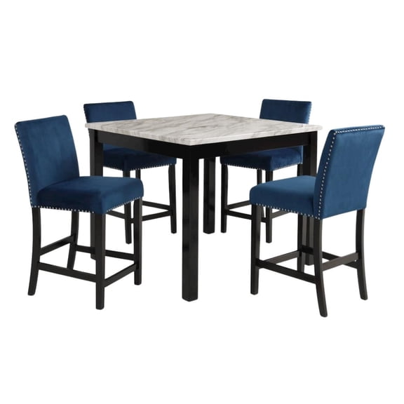 FurniFact 5-Piece Faux Marble Counter, Set of 4 Chairs
