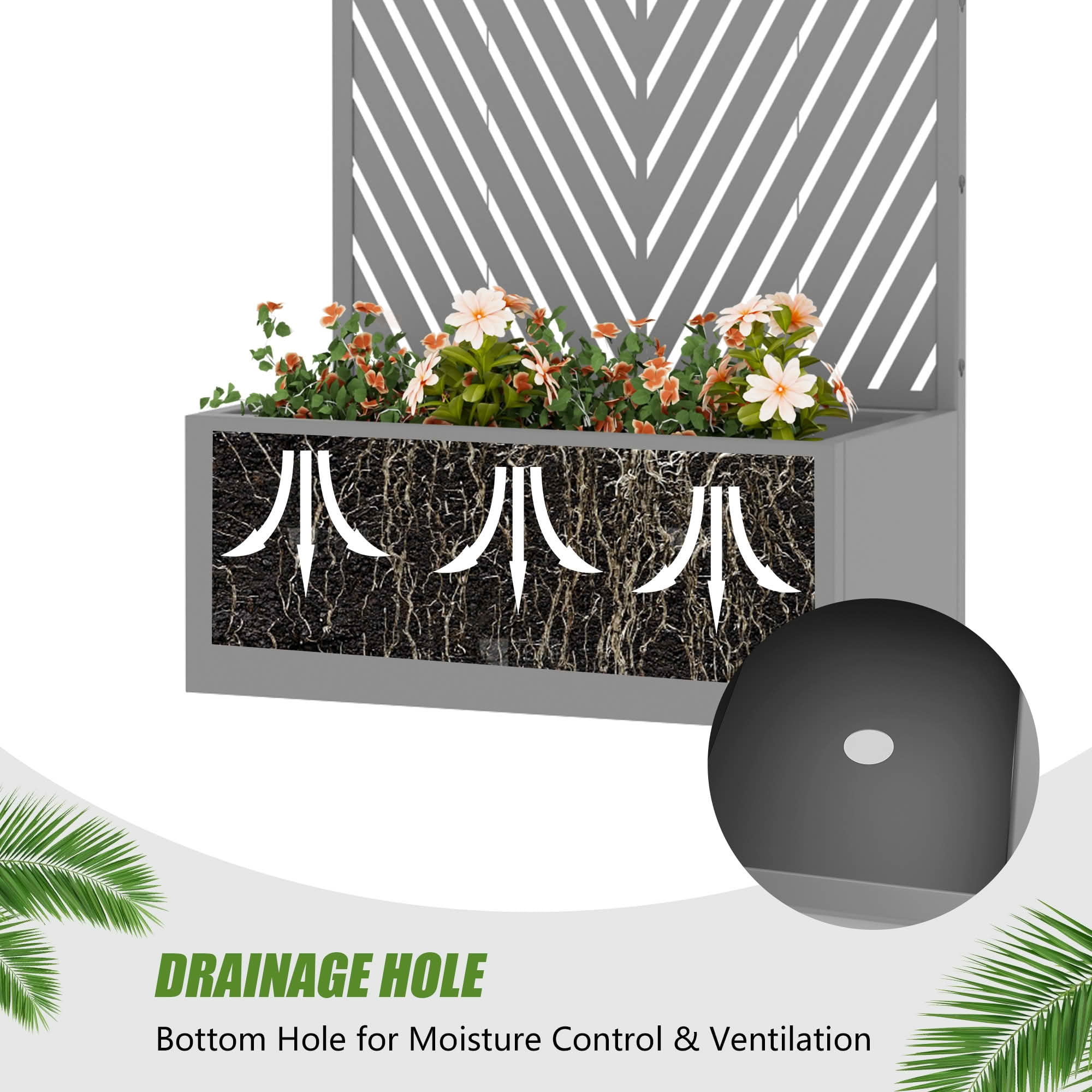 MAYEERTY 59X30" Metal Outdoor Gray Privacy Screen with Planter Box for Backyard & Garden, 2 Piece Set