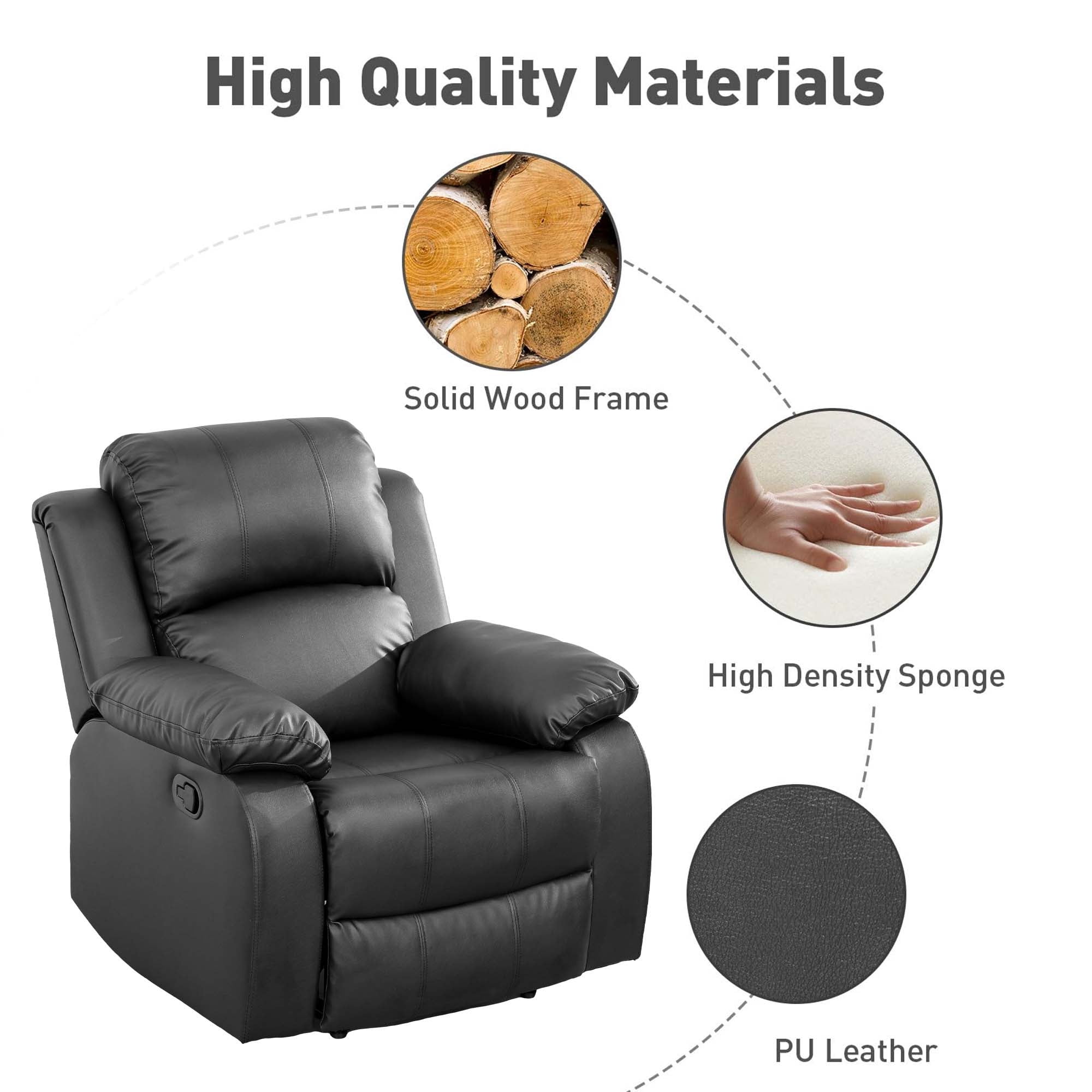Aukfa Leather Recliner Chair, 38" Overstuffed Armchair Living Room Read Chair for Adults, Black