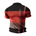 thumbnail image 3 of Beugl Mens Shirts Clearance, Men Spring and Summer Button Down Short Sleeve Top Plaid Lapel Color Blocking Stripe Print T Shirt Golf Shirts for Men, Polo Shirts for Men Red S, 3 of 4