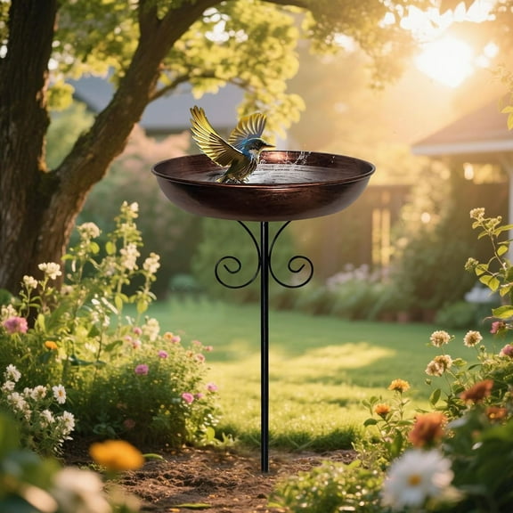 Elainilye Bird Bath with Metal Stake, Vintage Outdoor Garden Birdbath, Outdoor Freestanding Birdfeeder, Adjustable Height Bird Feeding Bowl for Garden, Patio, Yard Decor