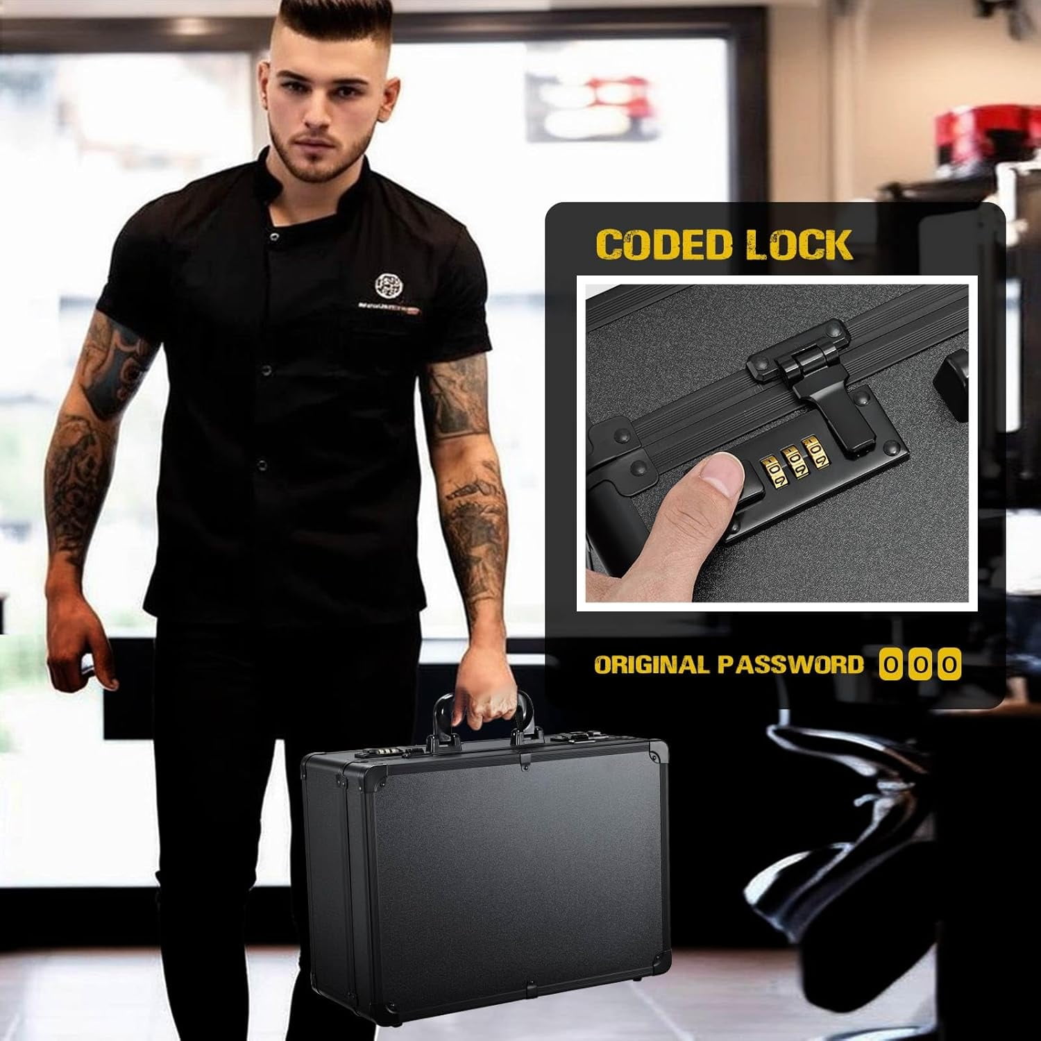 Professional Barber Case Hairdressing Box Organizer Portable Salon Travel Suitcase with Lock, Black
