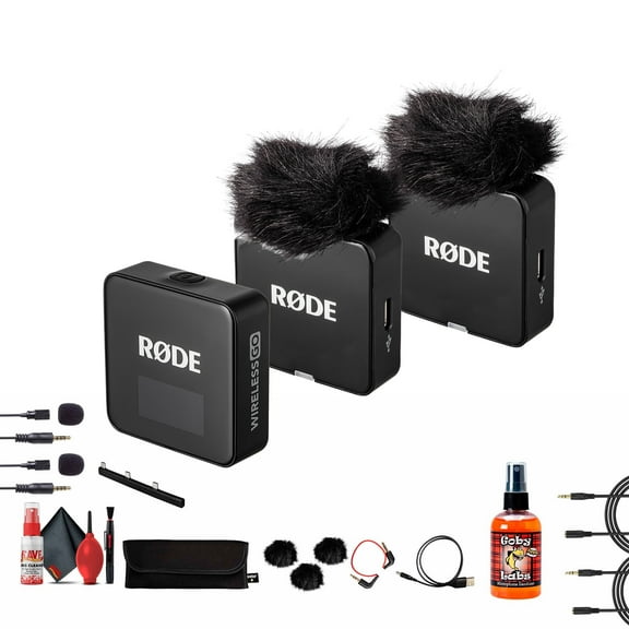 Rode Wireless GO III Dual Channel Mic System – Compact Wireless Microphone for Cameras, Smartphones & Lavalier Use   2x Lavalier Condenser Mic   2x 3.5mm Stereo Plug   Microphone Cleaner   More